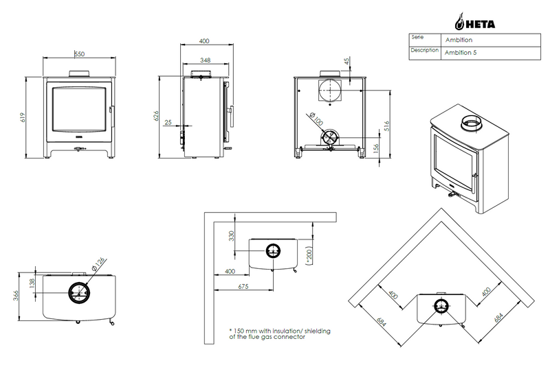 Load image into Gallery viewer, Heta Ambition 5 Wood Stove - Black
