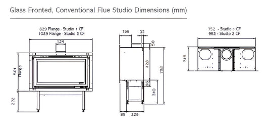 Gazco Studio 1 Gas Fire - Conventional Flue - Glass Fronted - Black