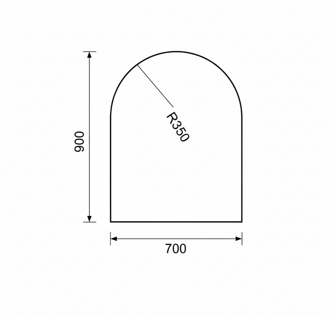 Jotul Glass Floor Plate (Hearth) - Extended Half Round - 900 x 700 x 6mm