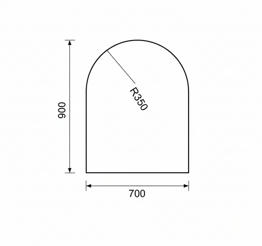 Jotul Glass Floor Plate (Hearth) - Extended Half Round - 900 x 700 x 6mm