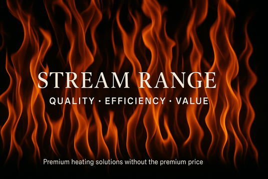 Promotional banner for the Stream range with dancing flames and text reading 